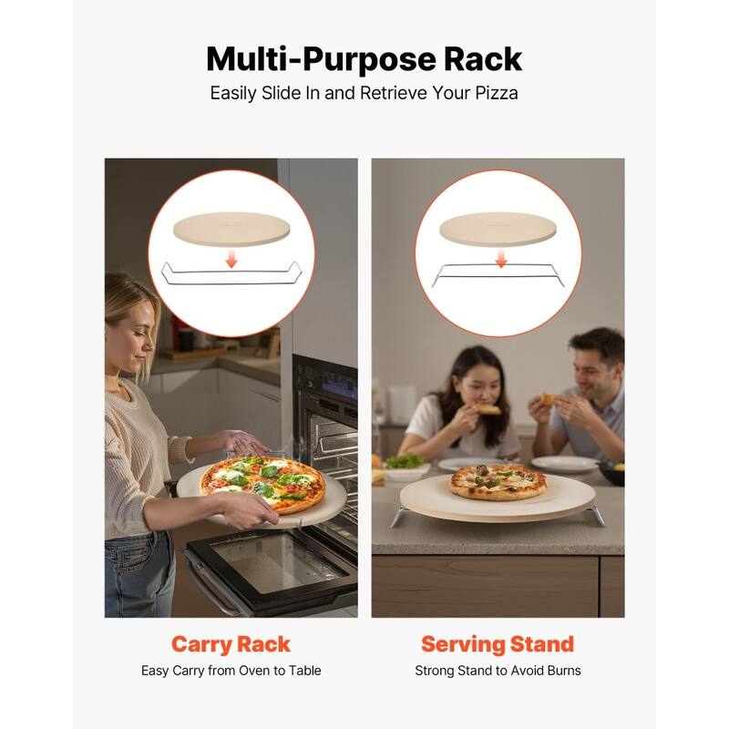 Beige Cordierite 16-Inch Round Pizza Stone with Heat-Resistant Design and Accessories - 16 x 16 x 0.67 in