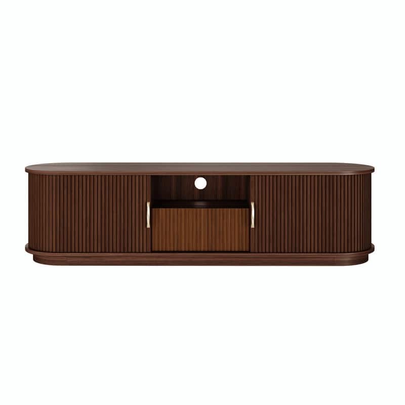 Vintage Rustic TV Stand for TVs up to 75", Sliding Slatted Wood Doors