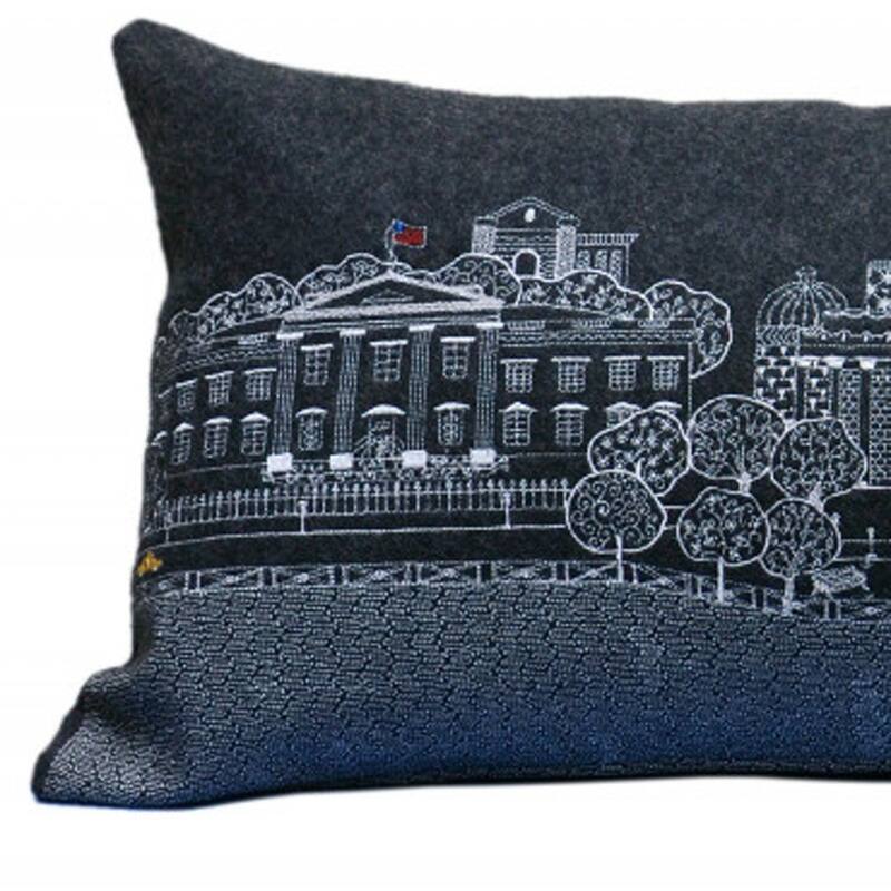 HomeRoots 35" Black Washington DC Nighttime Skyline Lumbar Decorative Pillow