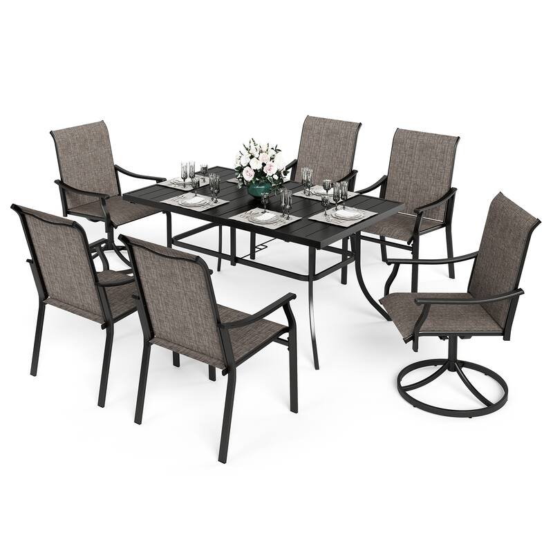 MAISON ARTS 7-Piece Patio Dining Set, 4 Textilene Fabric Armchairs and 2 Textilene Swivel Chairs with Rectangle Metal Table