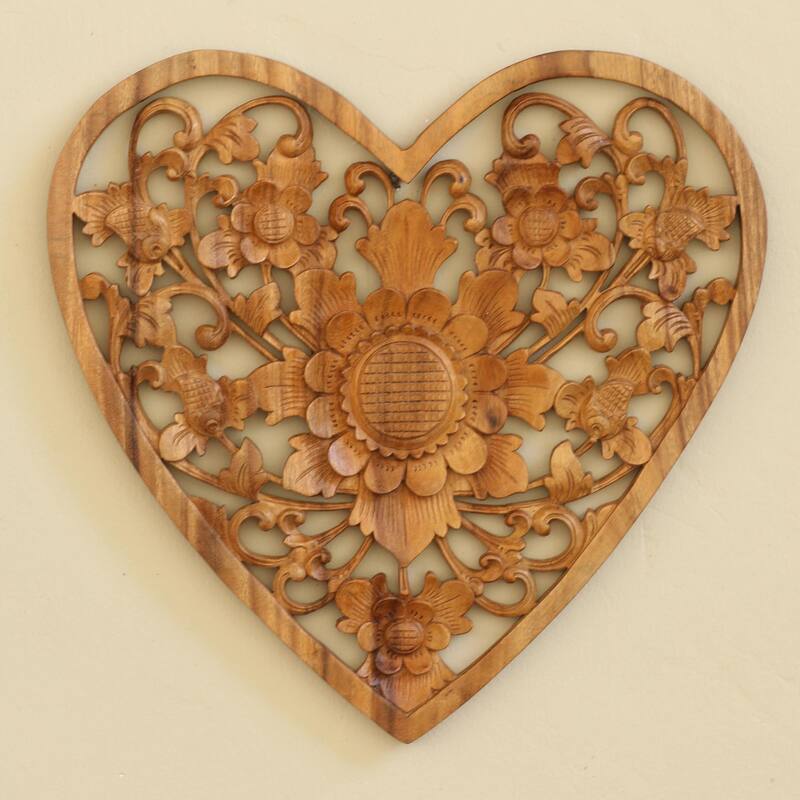Novica Handmade Love Flower Wood Relief Wall Panel