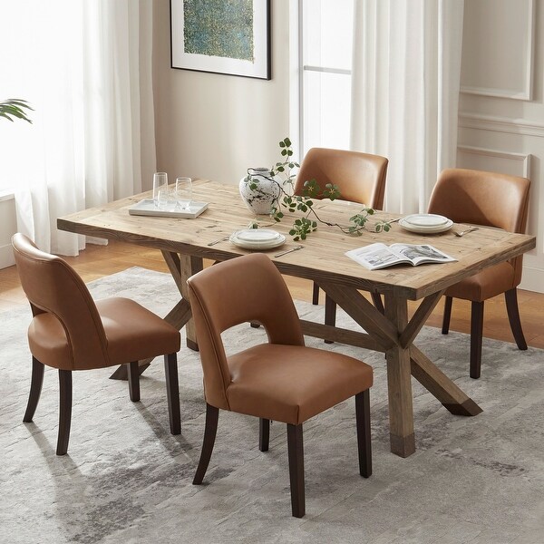 TEAK & LEATHER DINIG CHAIR② Modern Faux Leather Dining Chairs with Wood Legs - On Sale - Bed