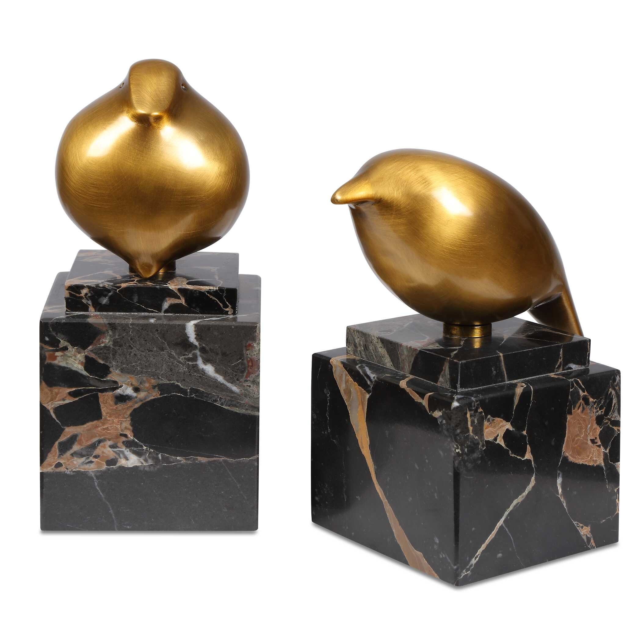 Uttermost Golden Finch Bird Figurines (Set of 2) - 3.00" W x 6.50" H x 3.00" D