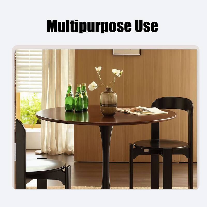 Round Table, 31.5" Modern Dining Table, Dining Table,MDF Top and Steel Base Tulip Round Kitchen Table,Kitchen Table - Walnut