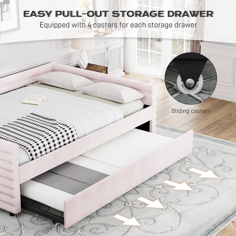 Ouyessir Modern Upholstered Tufted Daybed with Trundle & Drawers