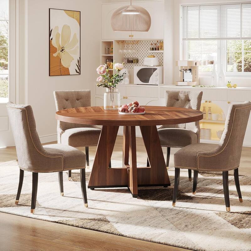 47" Round Wood Dining Table 4-Seater Farmhouse with Wooden Tabletop Cross Base for Dining Room/Kitchen