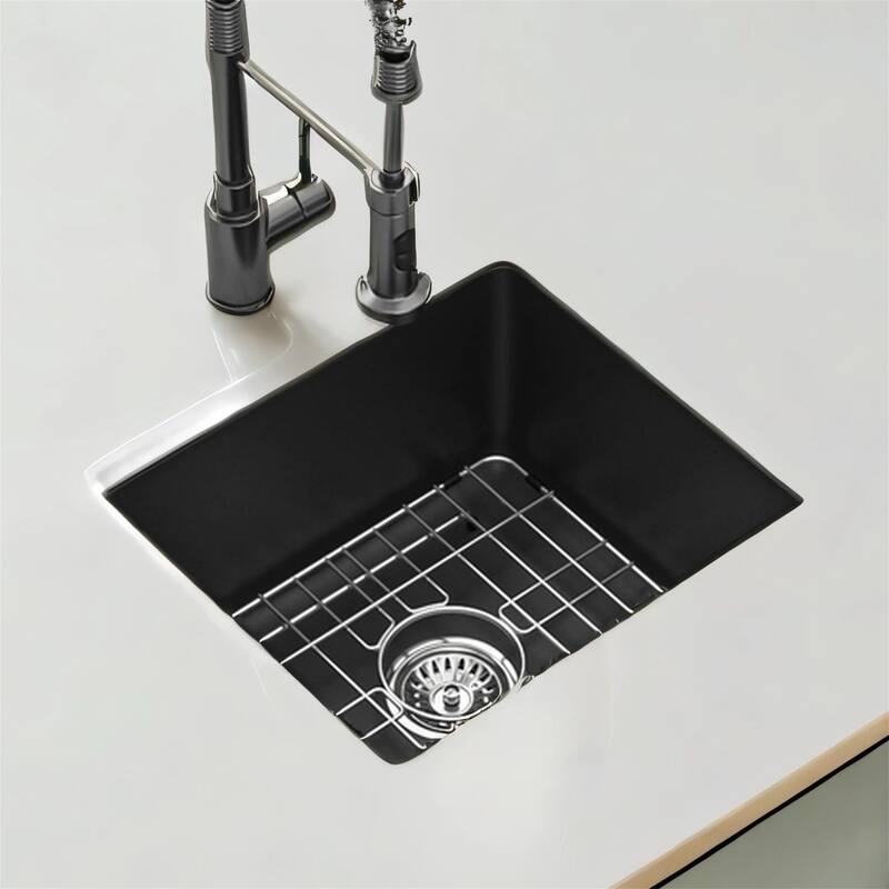 17.71"x15.74" White/Black Granite Composite Undermount Kitchen Sink