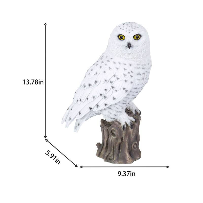Snowy Owl Standing on Branch Outdoor Garden Statue - 13.75"