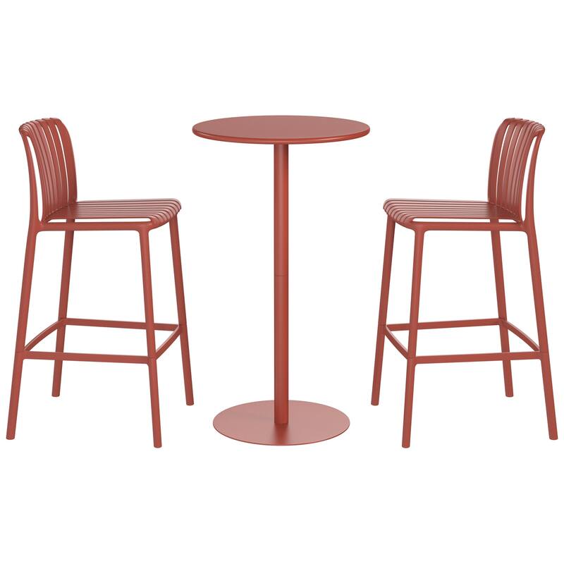 Frond and Form 2-Person Outdoor Round Dining Set Bar Height - Red