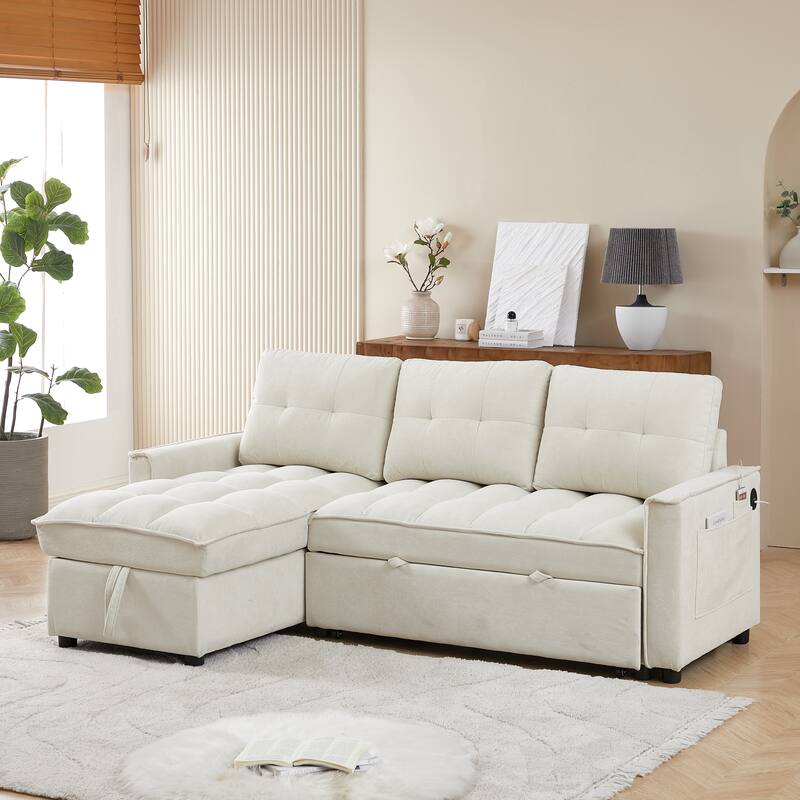 L Shaped Sectional Sofa,Convertible Sleeper Couch with Pull-Out Bed