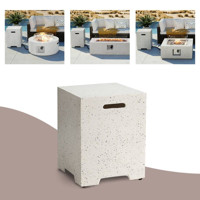 COSIEST Concrete Outdoor Propane Tank Cover Table - White