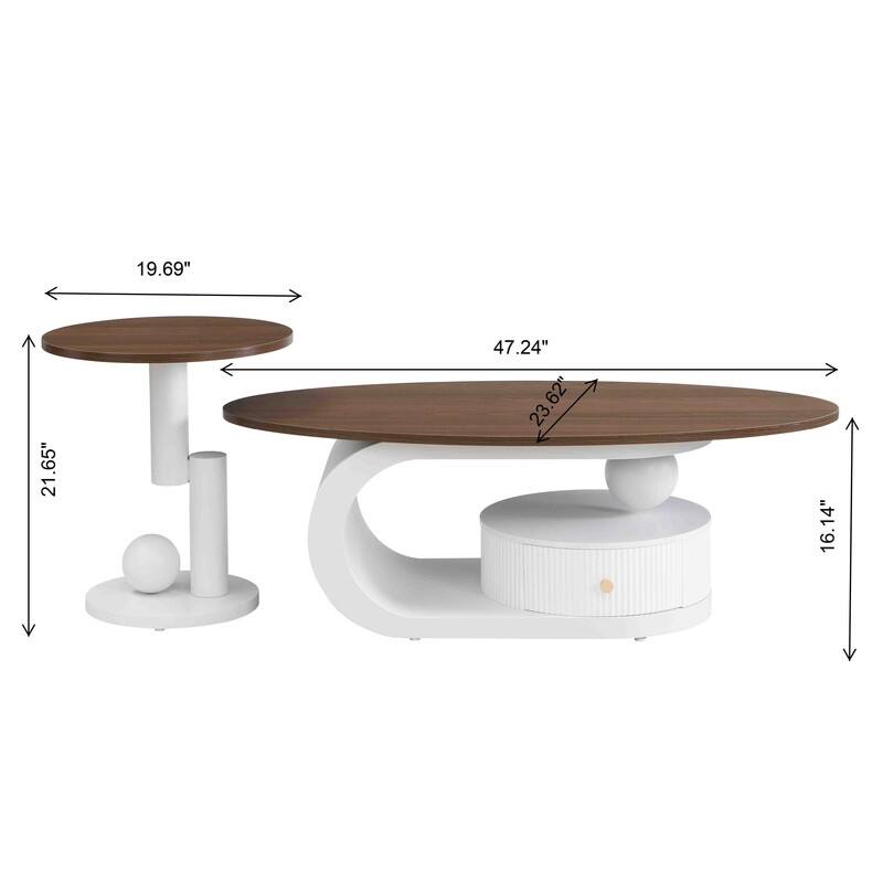 Luxury 2-Piece Nesting Coffee Table Set - Oval & Round Storage Tables for Living Room