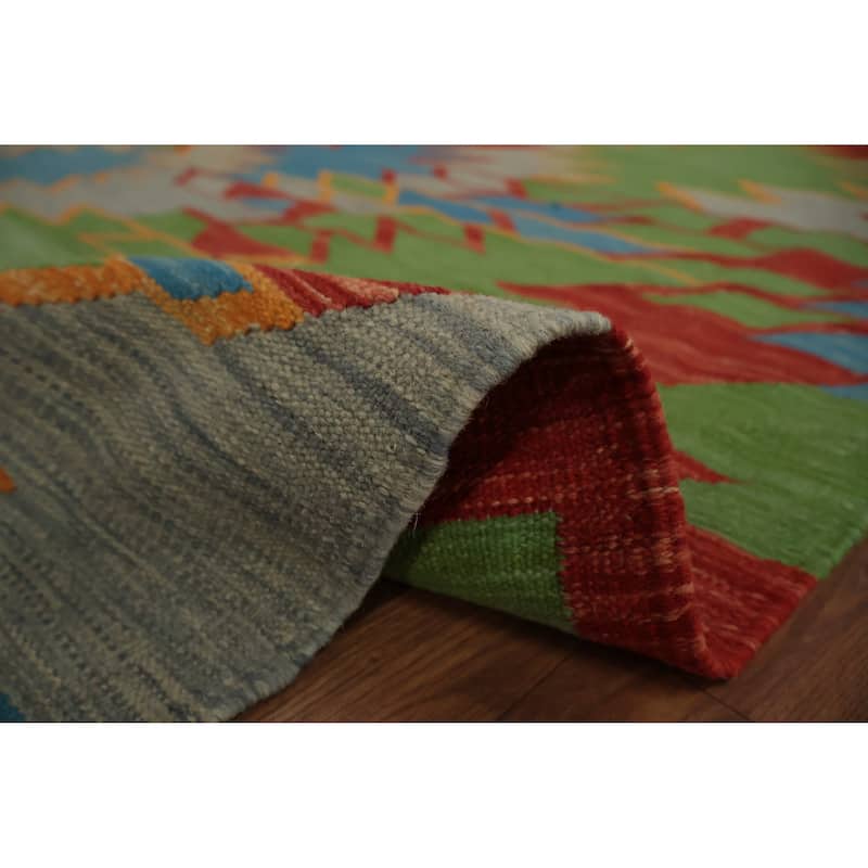 Hand Woven Oriental 100% Wool Carpet Southwestern Modern Multi-Colored Kilim Area Rug - 8' 9'' X 5' 10''