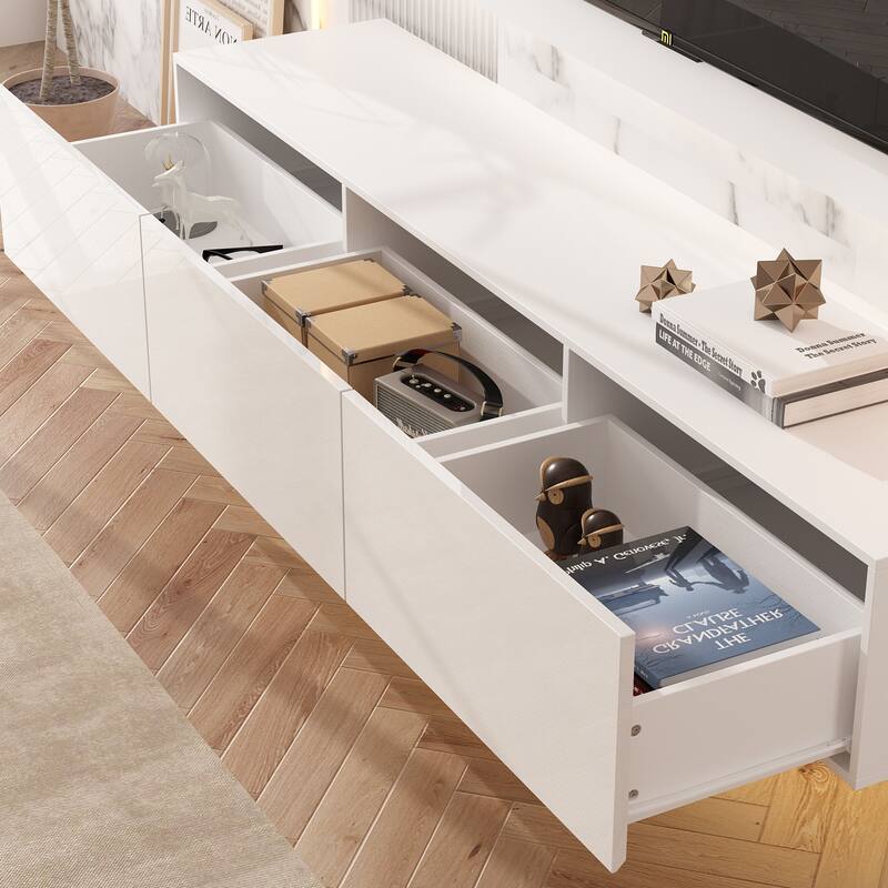 63" Floating Entertainment Center, Wall Mount LED TV Stand High Gloss
