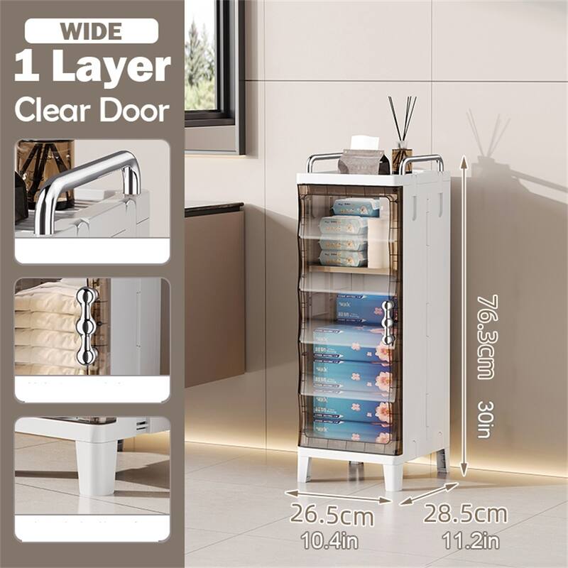 Small Narrow Bathroom Storage Cabinet White Plastic Corner Organizer with Adjustable Shelves