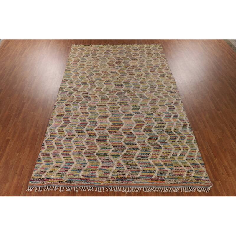 Moroccan Oriental Large Area Rug Hand-Knotted Wool Carpet - 9'4" x 14'10"