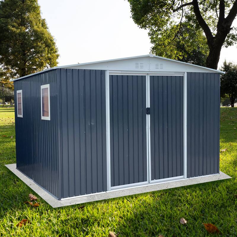 Outdoor Storage Garden Shed 12FTx10FT Apex Roof Grey With 4 windows and Aluminum alloy frame - Grey