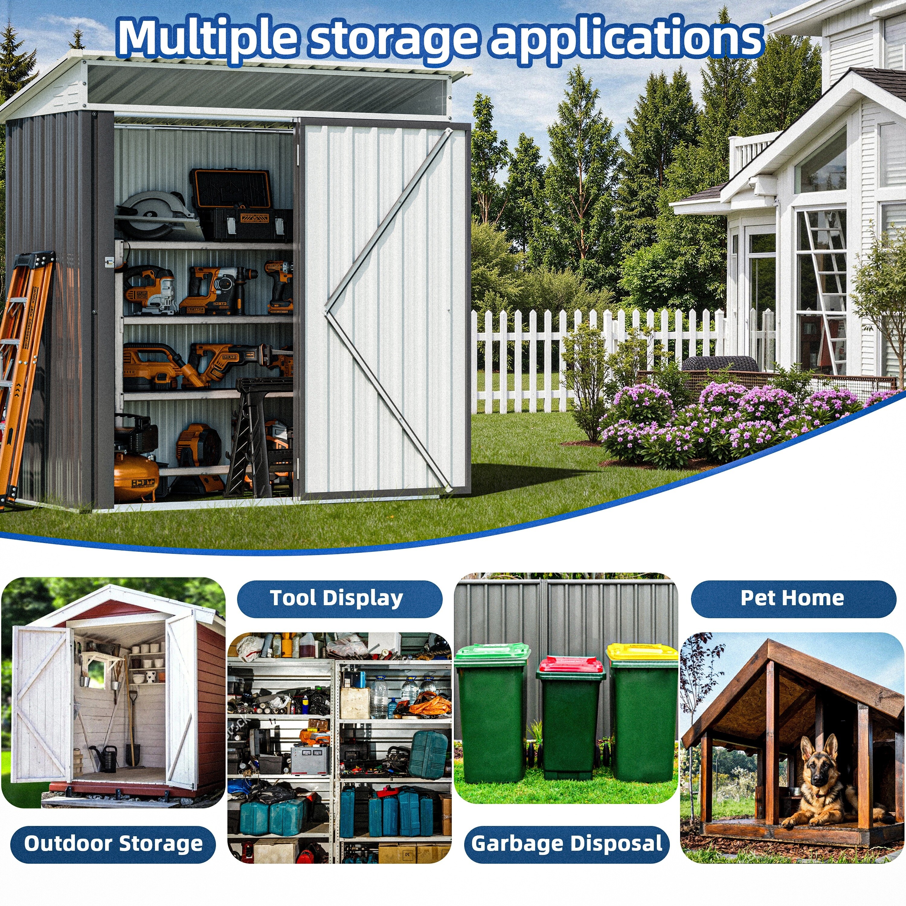 Futzca Outdoor Storage Shed with Ventilation, Multi-Purpose Tool
