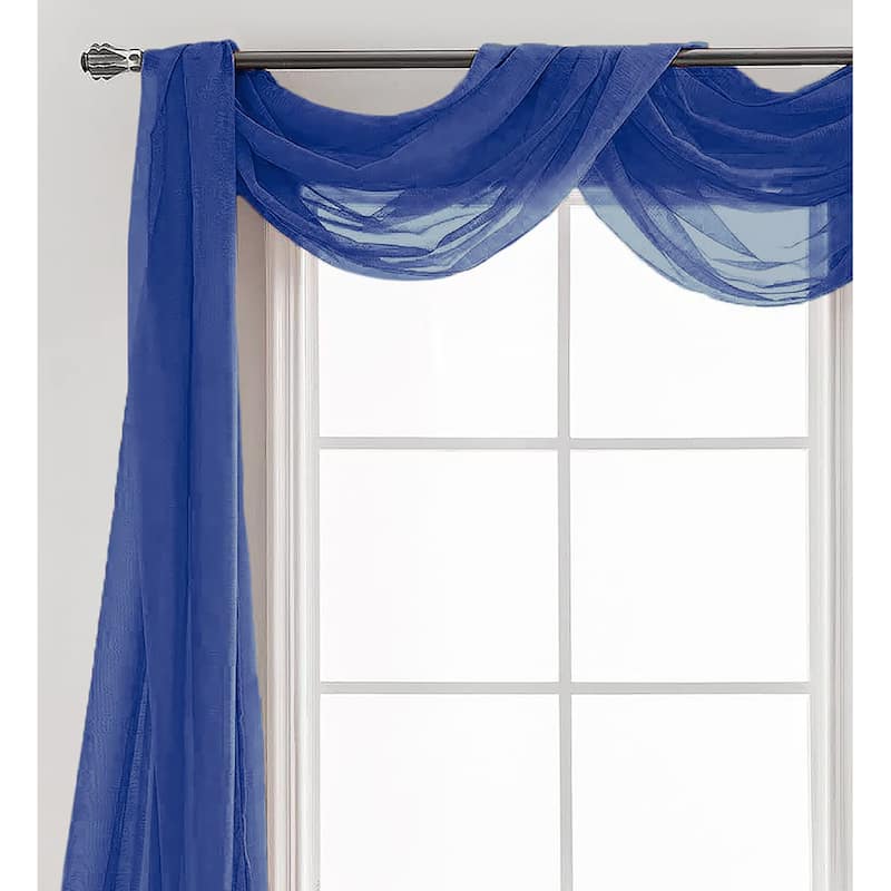 37" x 216" - Navy Sheer Window Scarf Valance Topper Draping Extra Long - 37" x 216"
