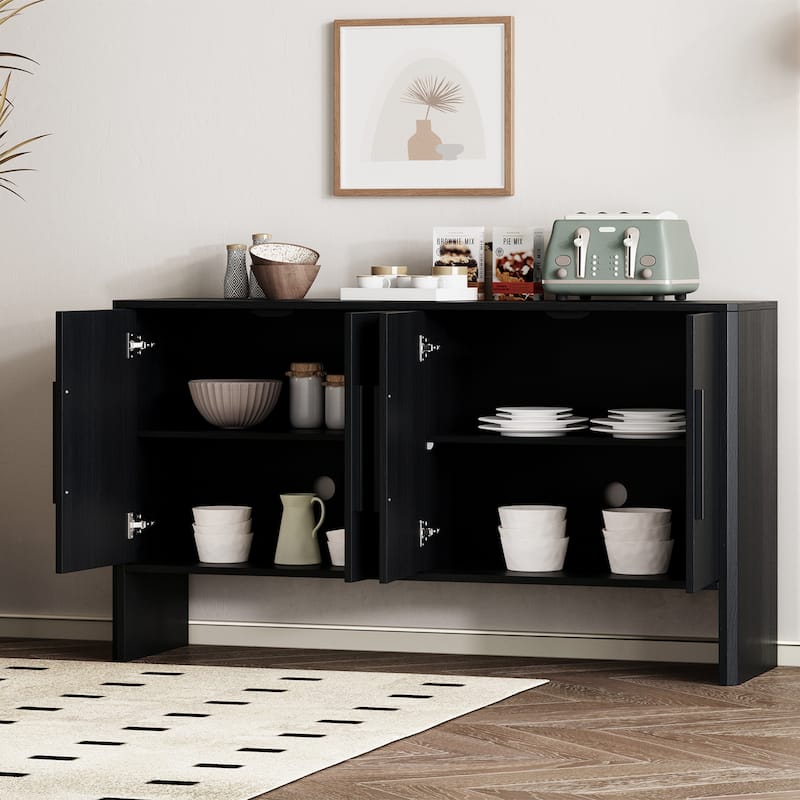 4-Door Retro Sideboard with Adjustable Shelves, Large Storage Cabinet, Antique Blue