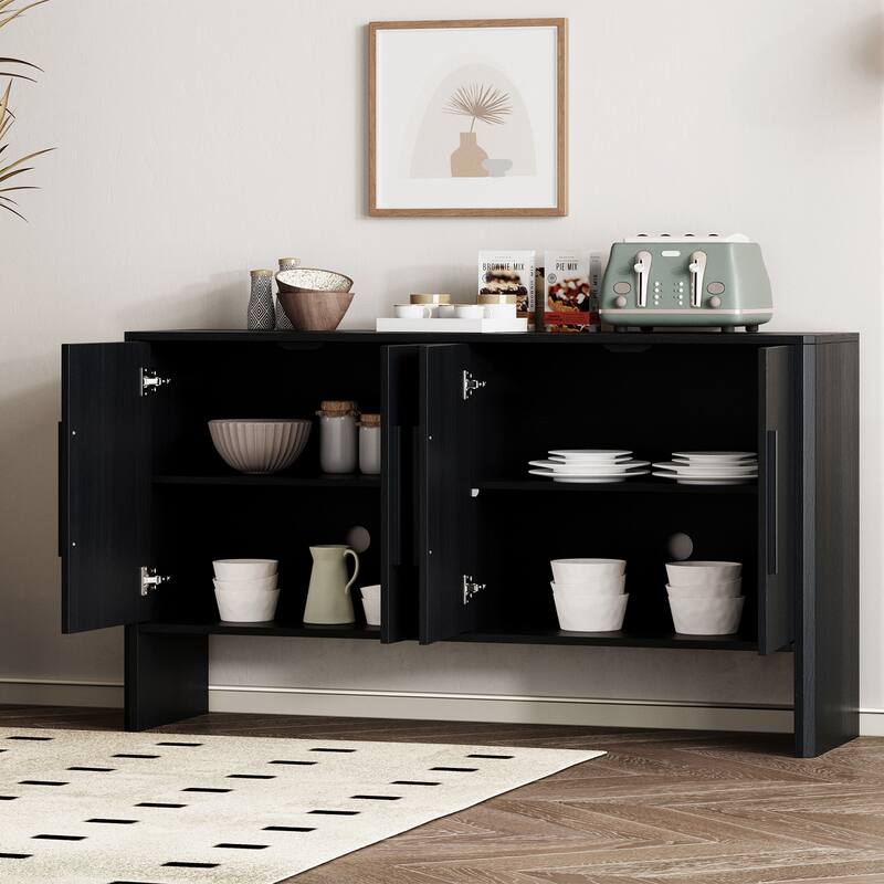 4-Door Wood Sideboard Buffet Cabinet with Adjustable Shelves & Long Handles