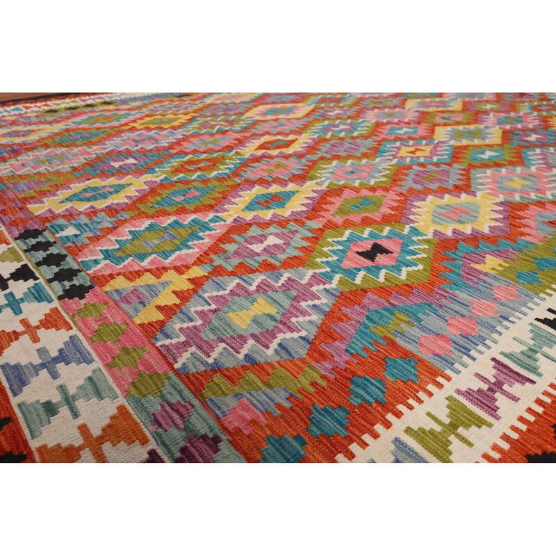 Reversible Kilim Area Rug Hand-Woven Bedroom Wool Carpet - 8'9" x 11'4"