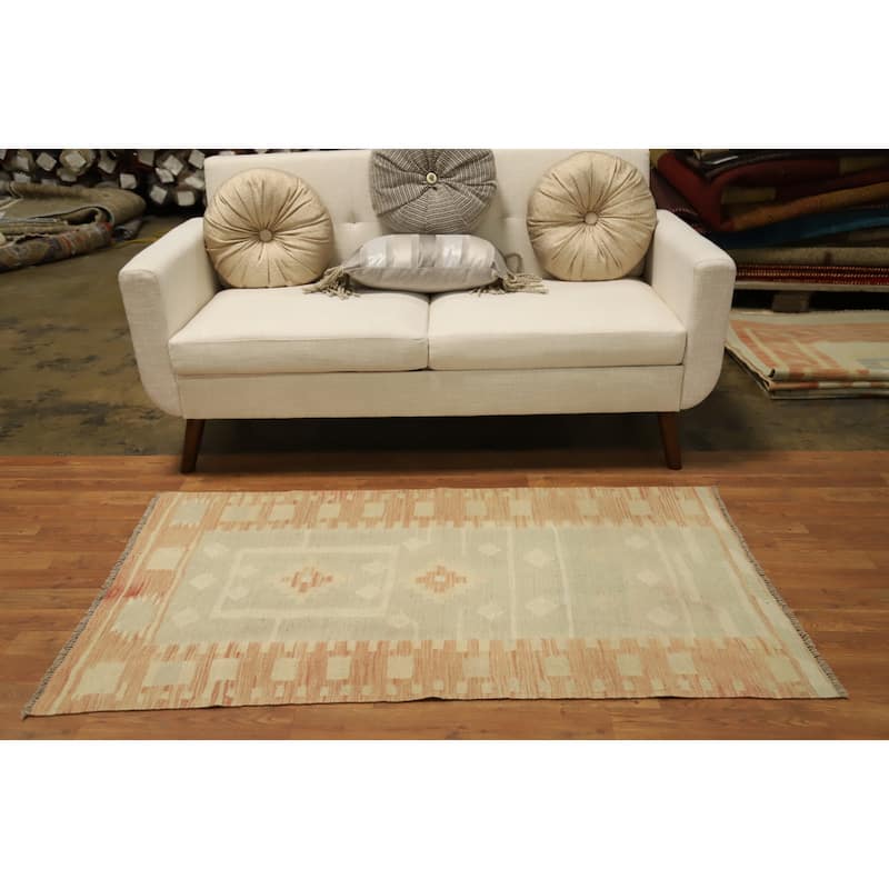 Hand Woven Oriental 100% Wool Carpet Southwestern Tribal Green Kilim Area Rug - 5' 0'' X 2' 11''