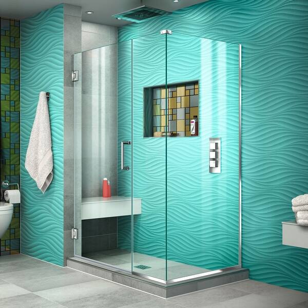 slide 2 of 16, DreamLine Unidoor Plus 41 in. W x 30 3/8 in. D x 72 in. H Frameless Hinged Shower Enclosure - 30.38" x 41"
