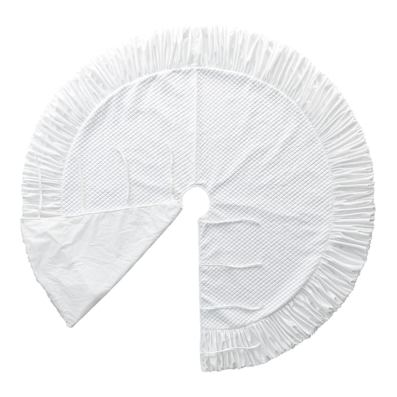 Glitzhome 48"D White Soft Plush Christmas Tree Skirts