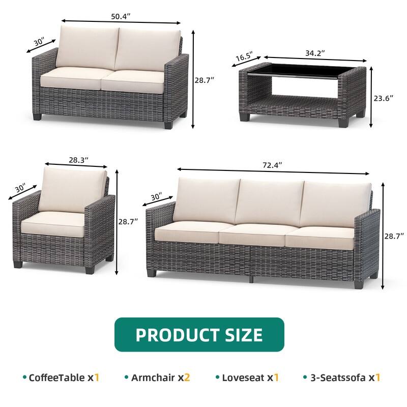 5-Piece Patio Wicker Conversation Sofa Set with Coffee Table,Rattan Sofa Chair with Cushion