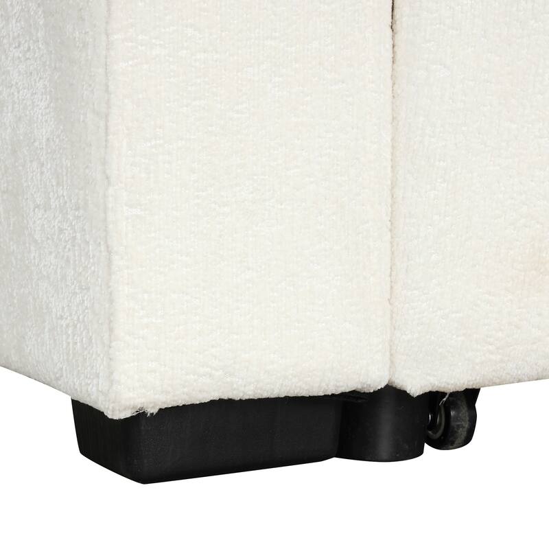 120.5" Chenille L-Shaped Convertible Sofa Bed with Pull-Out Bed, Storage Ottoman & Cup Holders