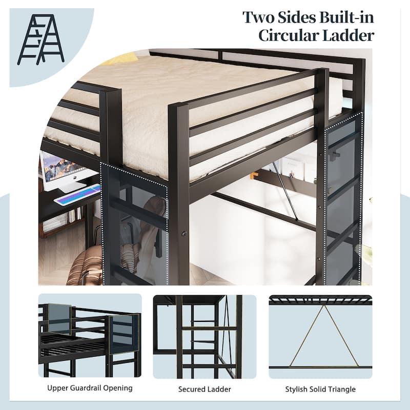 Futzca High Loft Bed Frame with Desk, Twin Size Bunk Bed
