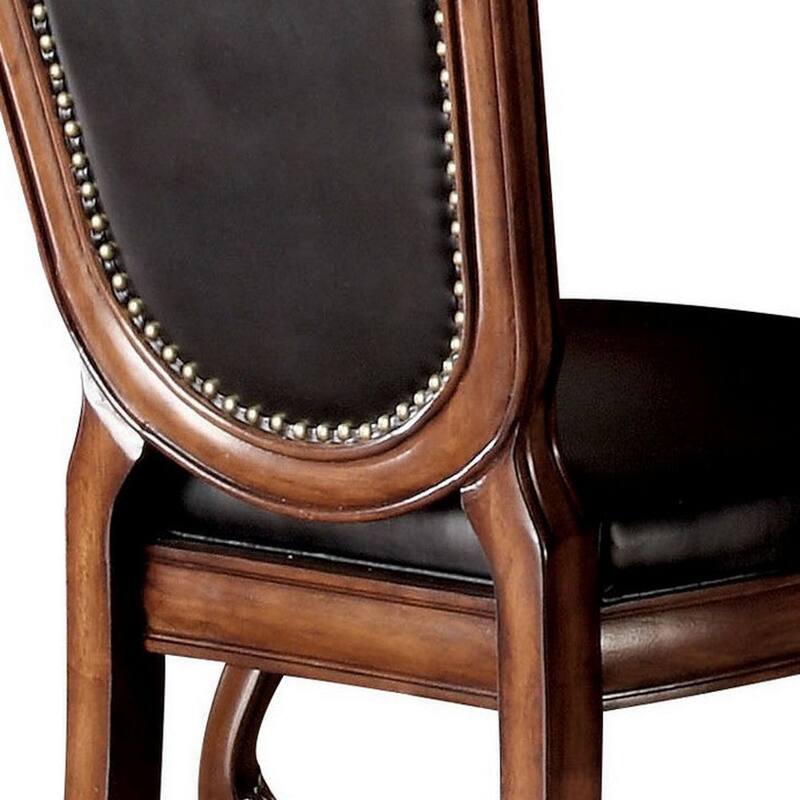 28 Inch Dining Chair, Nailhead Trim, Faux Leather, Set of 2, Brown - 23" L x 28" W x 45" H
