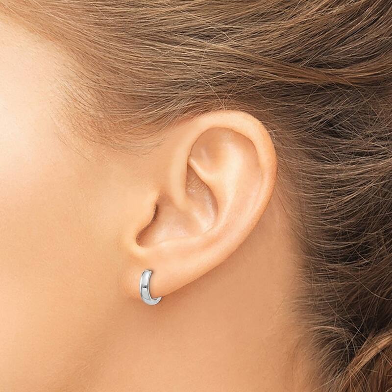 Curata 14k White Gold Small Polished Hinged Hoop Earrings - 8x3mm