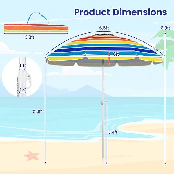 dimension image slide 0 of 4, Costway 6.5 FT Patio Beach Umbrella Sun Shade Tilt Aluminum Sports