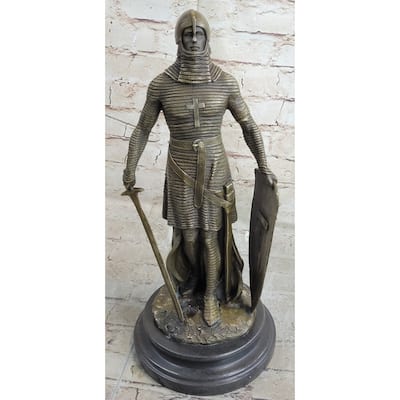 Crusader Knight Templar Bronze Statue Sculpture Figure On Marble Base