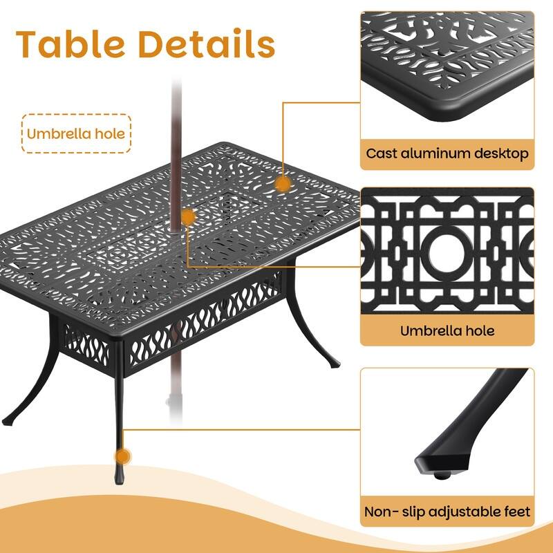 7-Piece Outdoor Dining Set with 1 Table and 6 Chairs, All-Weather Aluminum Outdoor Patio Sets