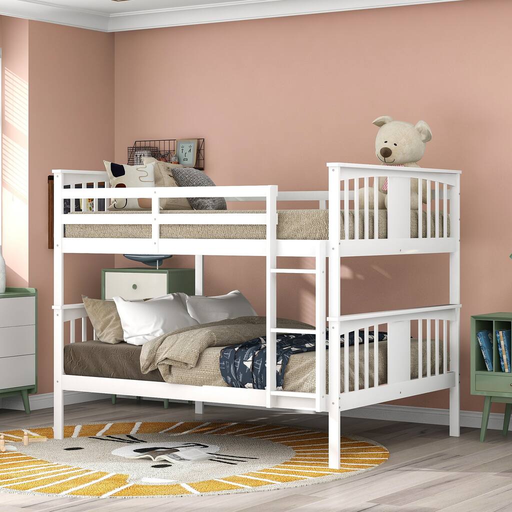 Space-Saving Full Over Full Bunk Bed with Durable Frame and Guardrails