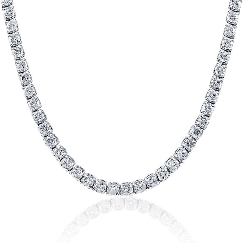 33 Ct Round-Cut Diamond Tennis Necklace White Gold 18"