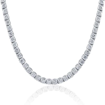 33 Ct Round-Cut Diamond Tennis Necklace White Gold 18"