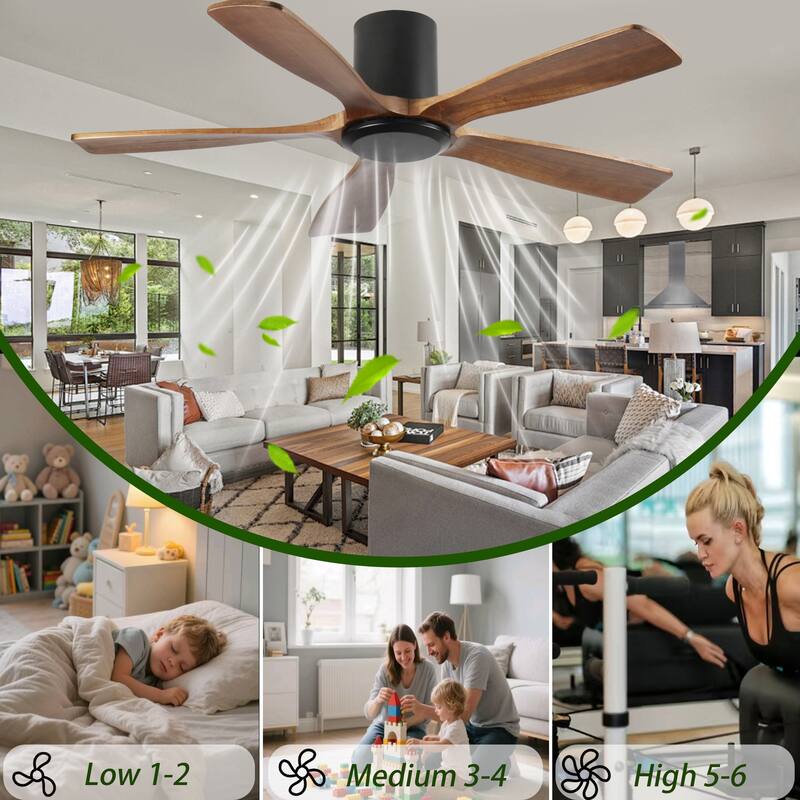 60-Inch Ceiling Fan Without Light, Solid Wood Blades, Ultra-Quiet DC Motor, Remote Control with 6 Speeds Reversible Function