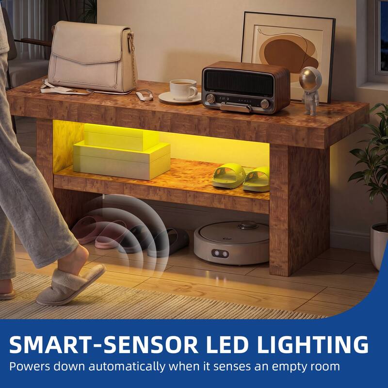 Moasis Entryway Bench with Warm LED Light, Wooden Storage Bench for Hallway