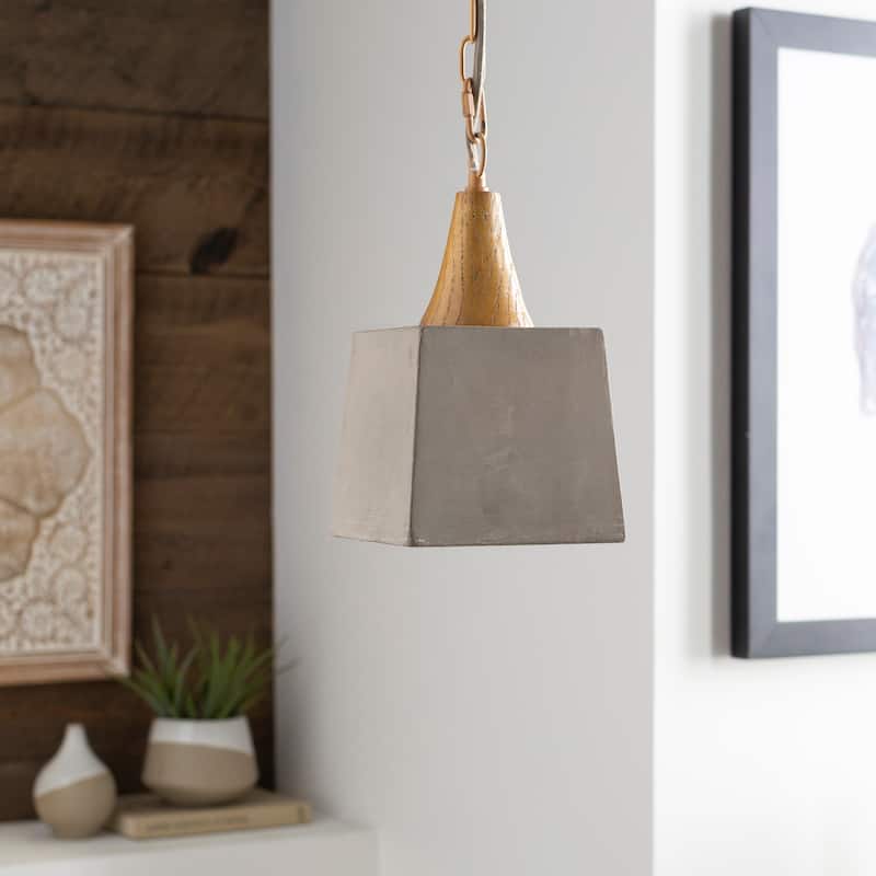 Artistic Weavers Marpa Concrete & Wood Cube Farmhouse 1-light Pendant - 13" x 14" x 14" - 13" x 14" x 14" - Tan