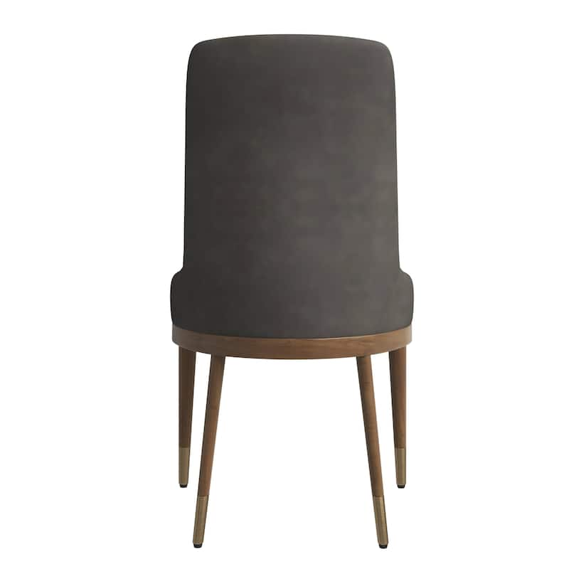 Dining Chair Upholstered in Leather with Rubberwood Frame Set of 2 Side Chair High Back and Gold Accent Legs