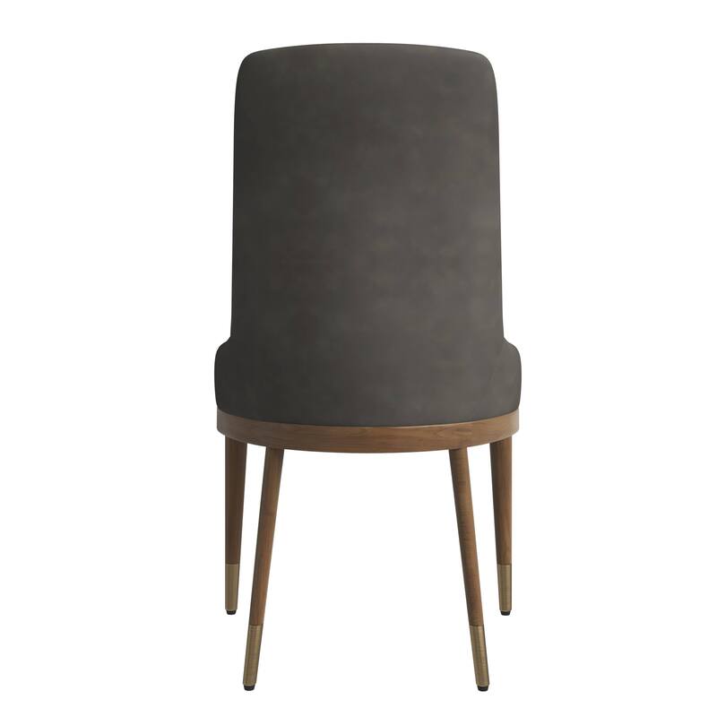 Dining Chair Upholstered in Leather with Rubberwood Frame Set of 4 Side Chair High Back and Gold Accent Legs