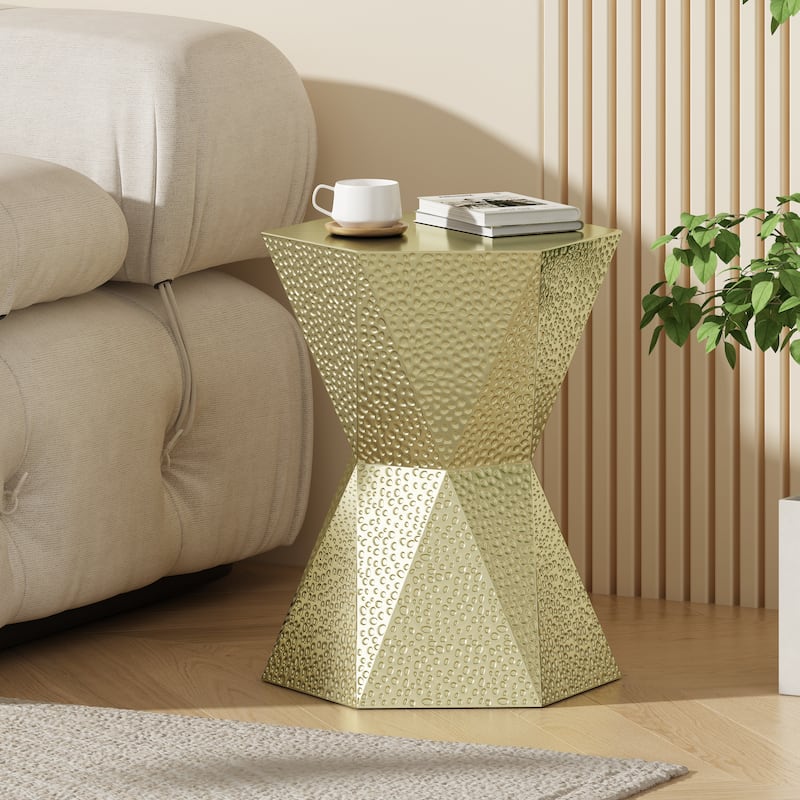 14.5" Modern Hexagon Side Table with Sturdy Iron Frame for Living Room or Bedroom