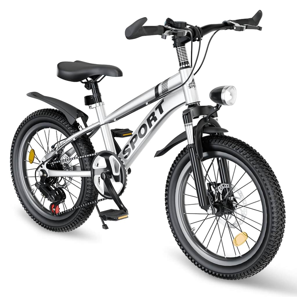 24 Inch Kids Mountain Bike for Boys & Girls Ages 7-12 - 7-Speed Gears, Dual Disc Brakes, Shock Absorber Front Fork, LED Light