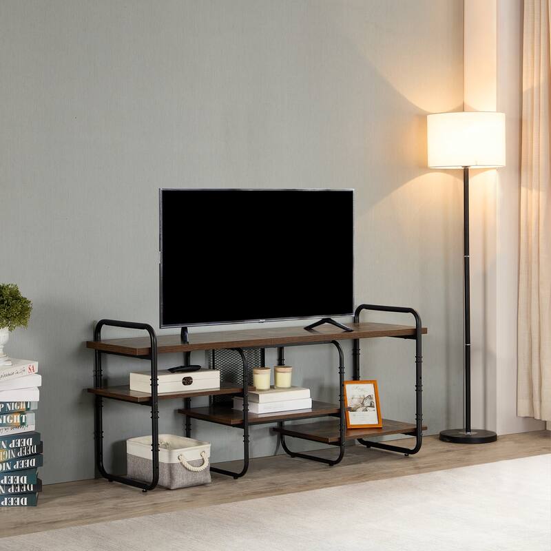 VECELO Industrial TV Stand for TV up to 71 inch,Entertainment Center TV Console Table