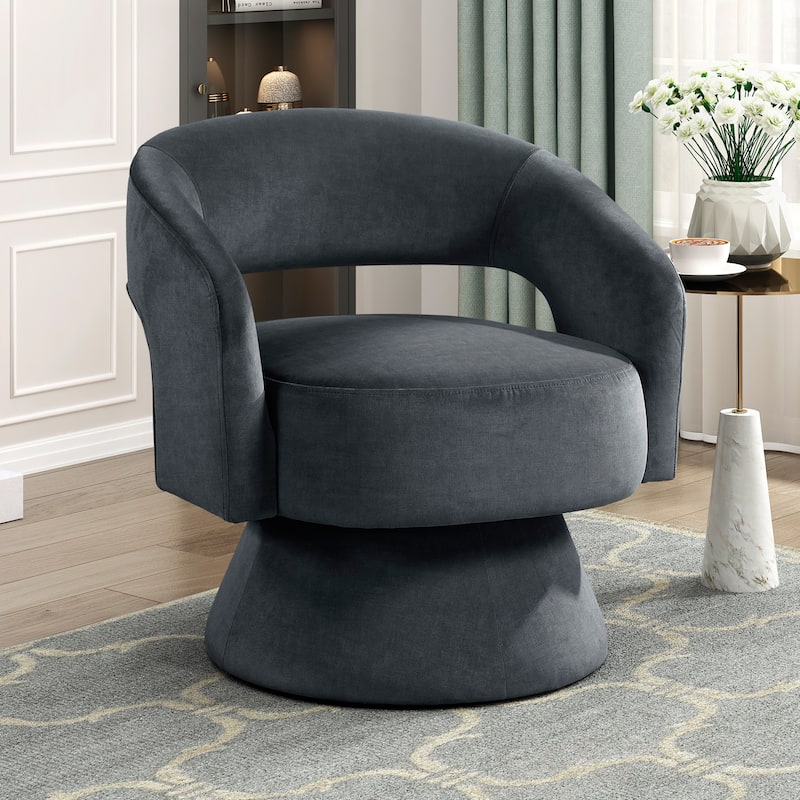 Arden 27" Velvet Swivel Chair - 360-Degree Metal Swivel Base