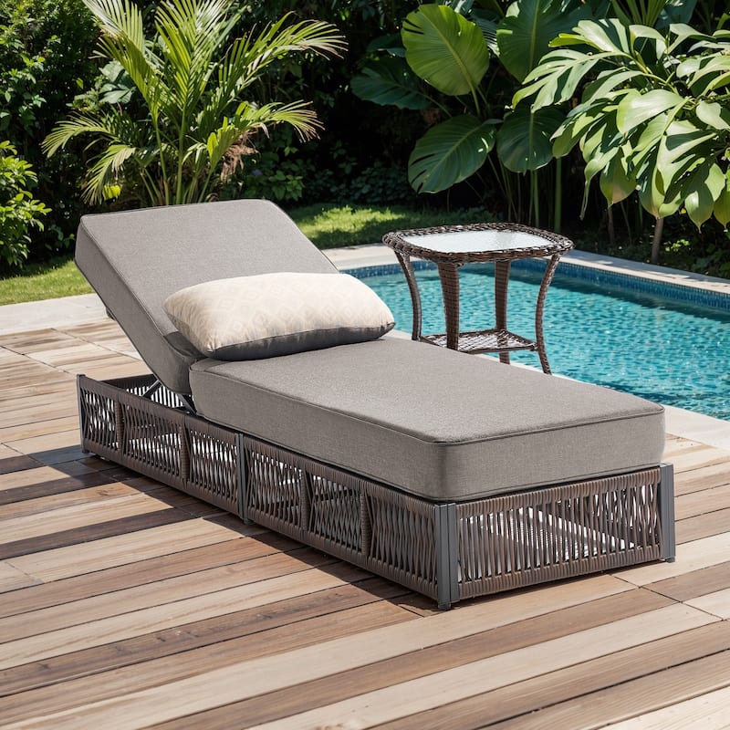 Pocassy Outdoor Lounge Chairs, Pool Lounge Chairs with 5 Adjustable Backrest - 2-Piece Brown Wicker Gray Cushion